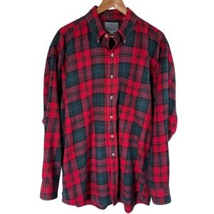 Viyella Plaid Button Down Mens Large Red Green Cotton Wool Blend Excellent USA